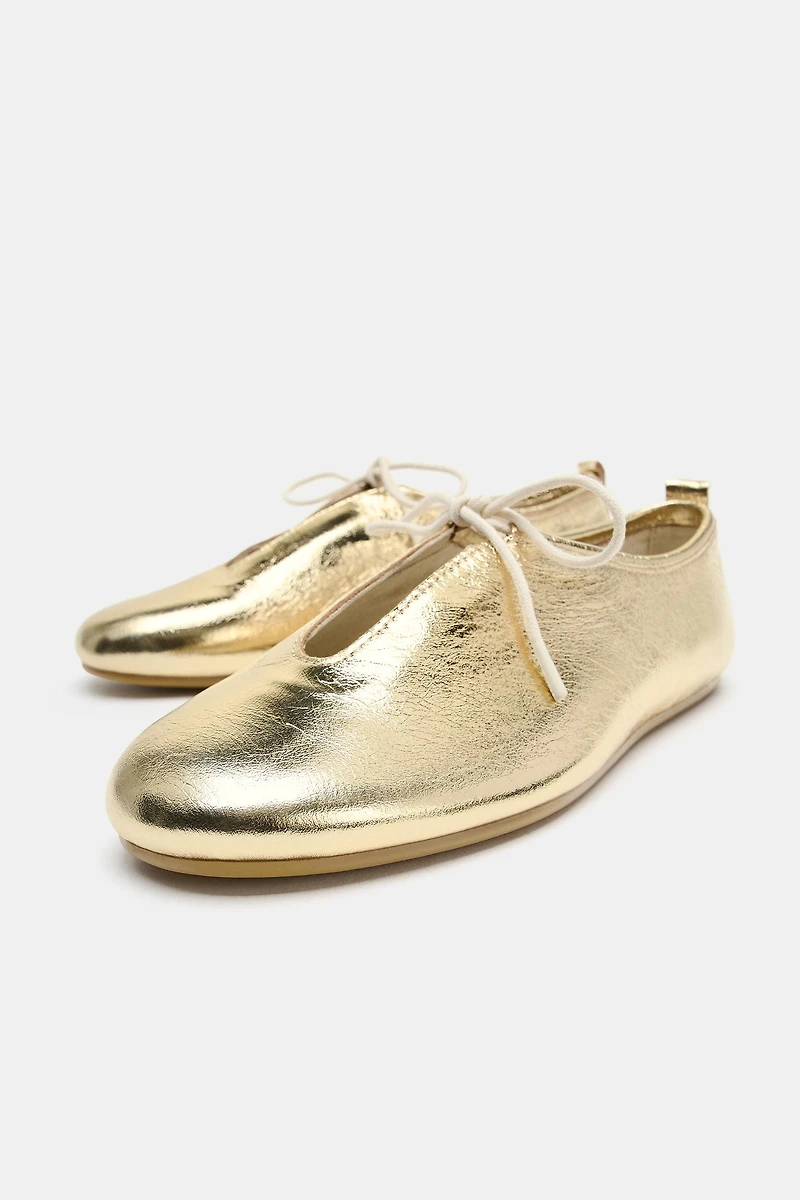 METALLIC LEATHER BALLET FLATS