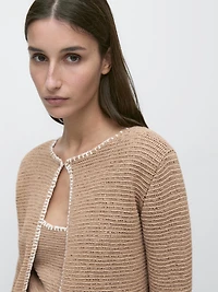 Contrast cotton blend knit cardigan