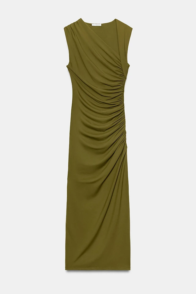 zara combined draped midi dress COMBINED DRAPED MIDI DRESS - Black