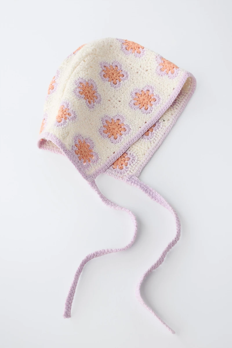 CROCHET FLOWER KNIT BONNET