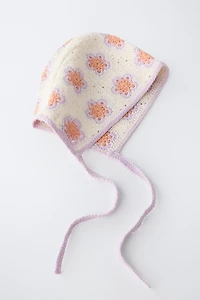 CROCHET FLOWER KNIT BONNET
