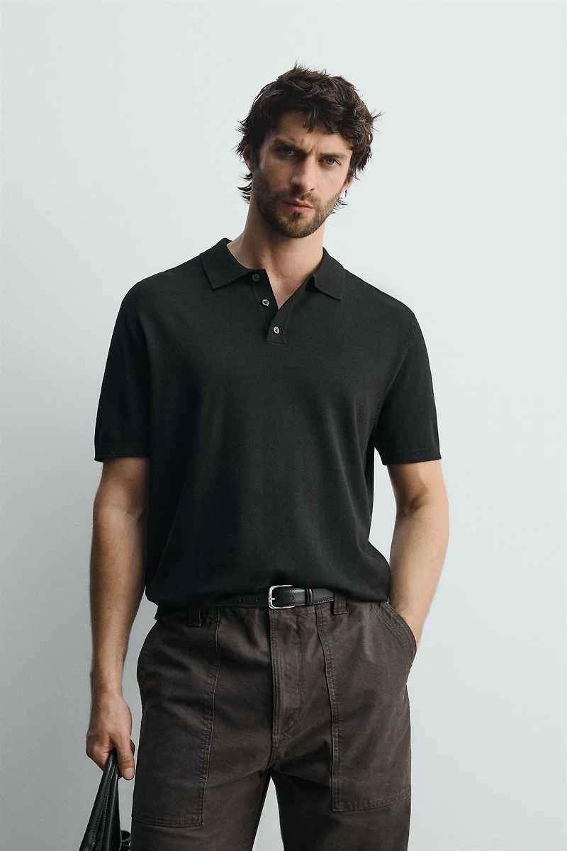 VISCOSE BLEND KNIT POLO SHIRT