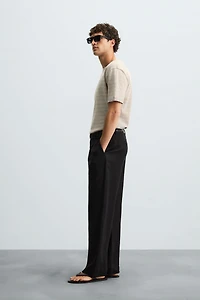 STRIPED COTTON LINEN KNIT T-SHIRT