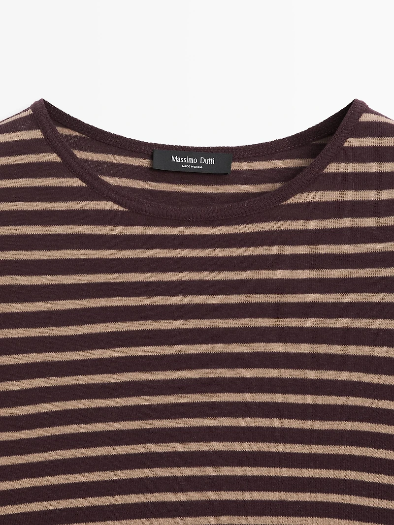 T-shirt manches longues à rayures en coton mélangé