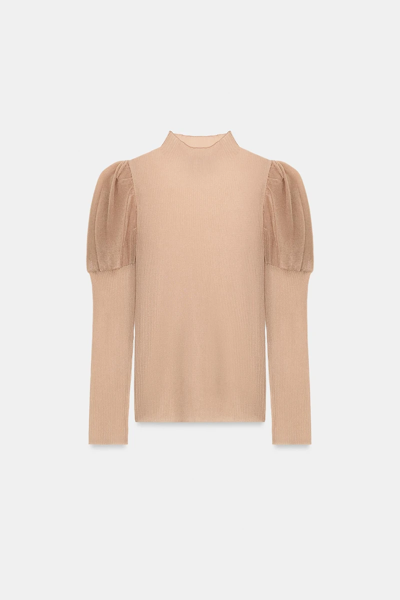 TOP EN MAILLE SEMI-TRANSPARENT À MANCHES BOUFFANTES