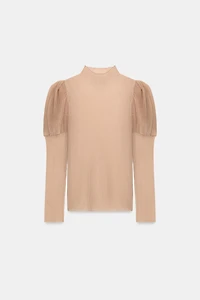 TOP EN MAILLE SEMI-TRANSPARENT À MANCHES BOUFFANTES