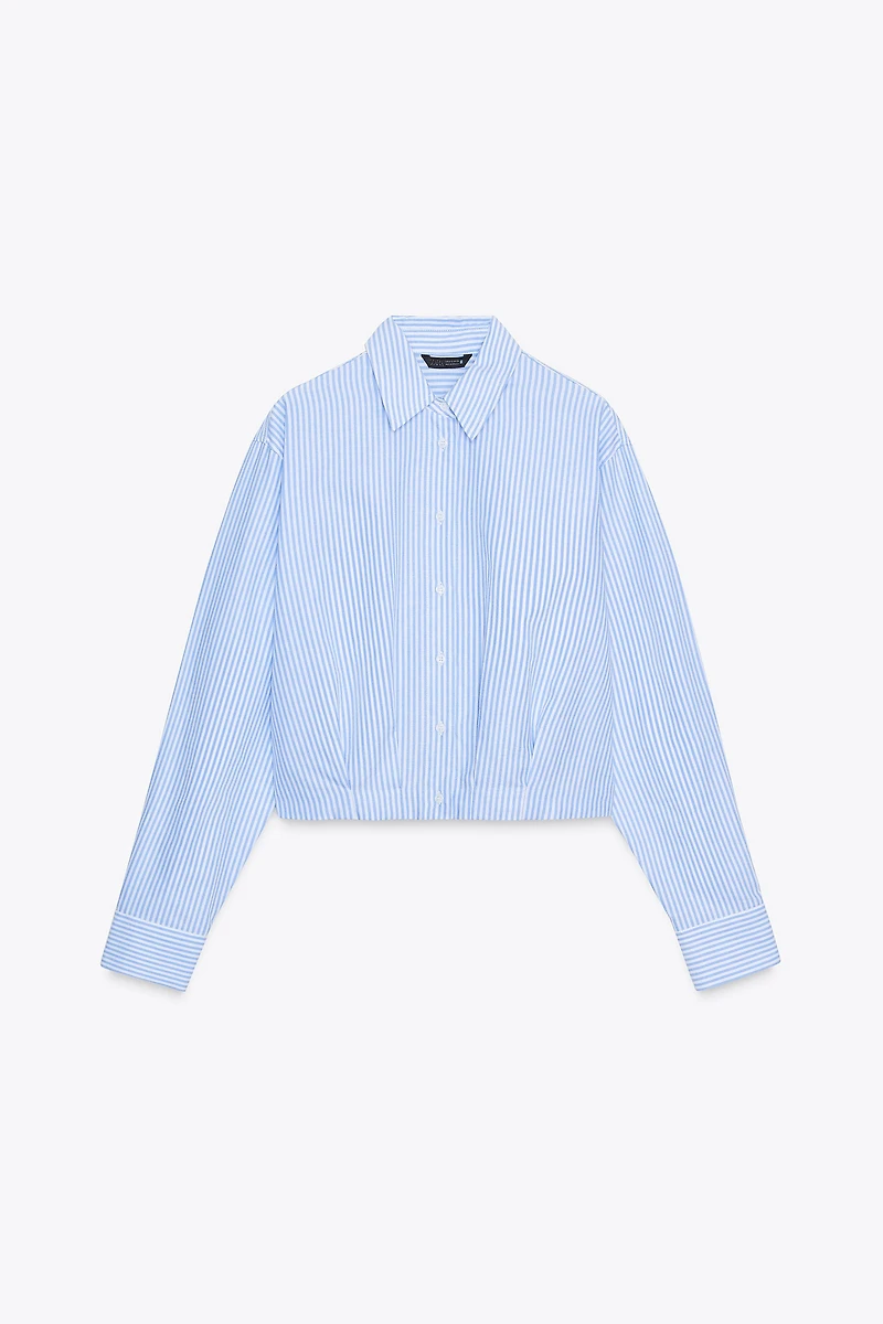 CHEMISE COURTE OXFORD RAYÉE AVEC PLIS À LA TAILLE