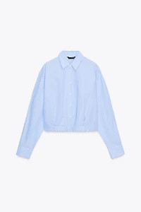 CHEMISE COURTE OXFORD RAYÉE AVEC PLIS À LA TAILLE