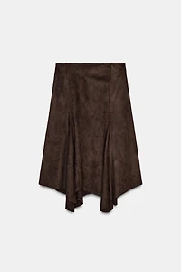 ASYMMETRIC FAUX SUEDE MIDI SKIRT