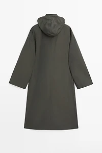Technical fabric trench coat with hood