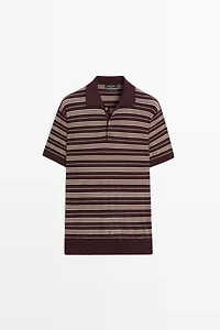 100% Cotton Striped Knit Polo Sweater