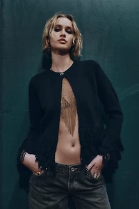 FRINGED KNIT CARDIGAN