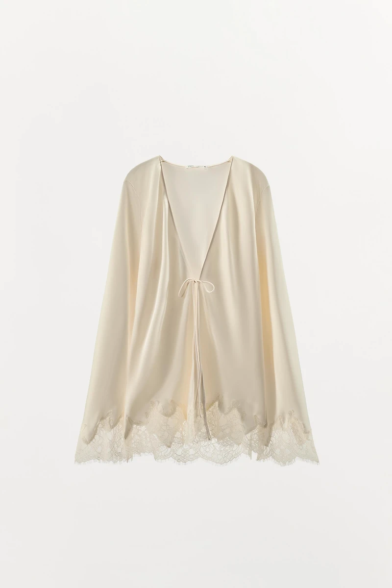 CHEMISE SATINÉE DENTELLE NŒUD