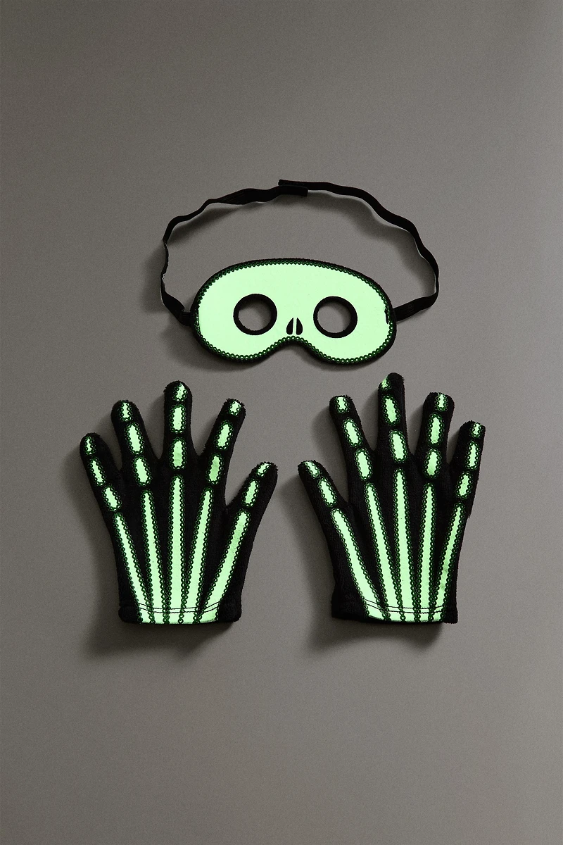 CHILDREN'S SKELETON HALLOWEEN COSTUME WITH GLOVES AND MASK