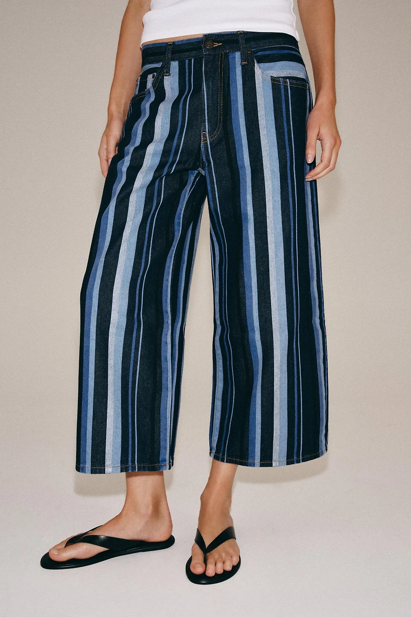 ZW COLLECTION MID-RISE STRIPED CULOTTE JEANS