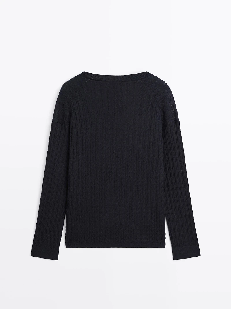 V-neck cable-knit sweater