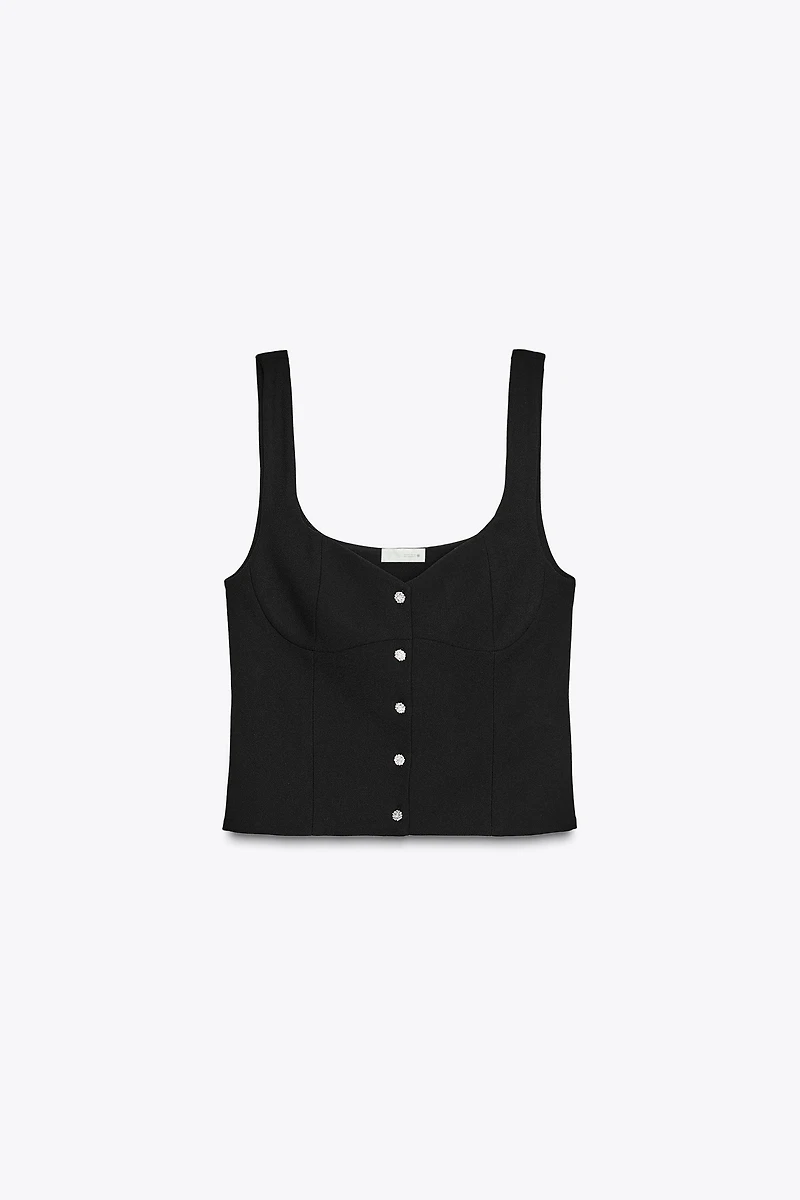 JEWEL BUTTON CREPE TOP