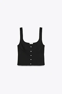 JEWEL BUTTON CREPE TOP