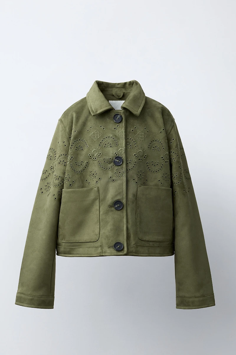EMBROIDERED FAUX SUEDE JACKET