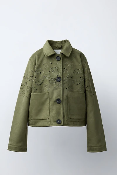 EMBROIDERED FAUX SUEDE JACKET