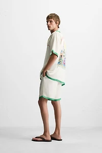 CONTRAST STRIPE SATIN SHIRT