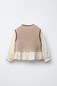 EMBROIDERED FLOWER SHIRT WITH KNIT VEST