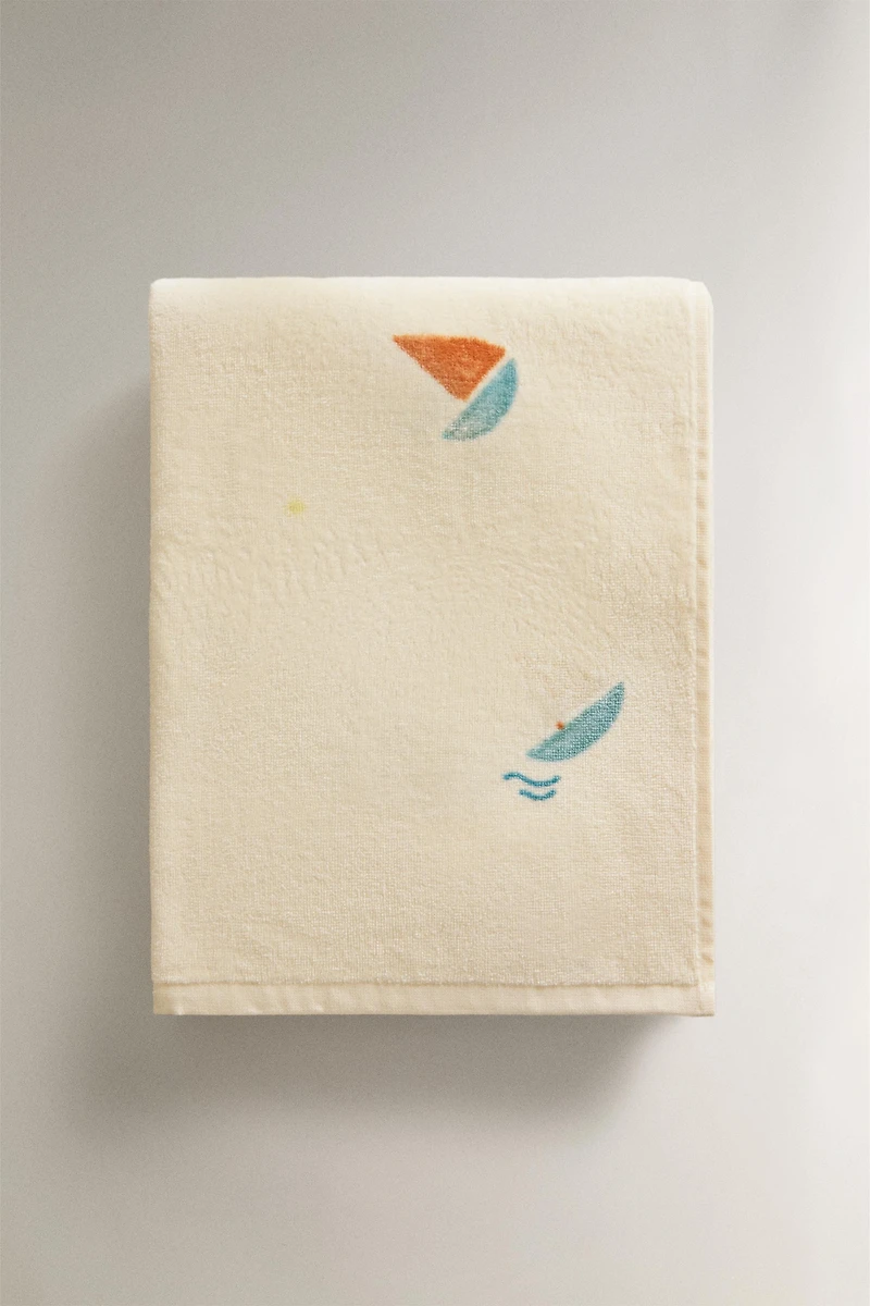 SERVIETTE ENFANT PLAGE VELOURS BATEAUX
