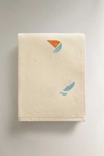 SERVIETTE ENFANT PLAGE VELOURS BATEAUX