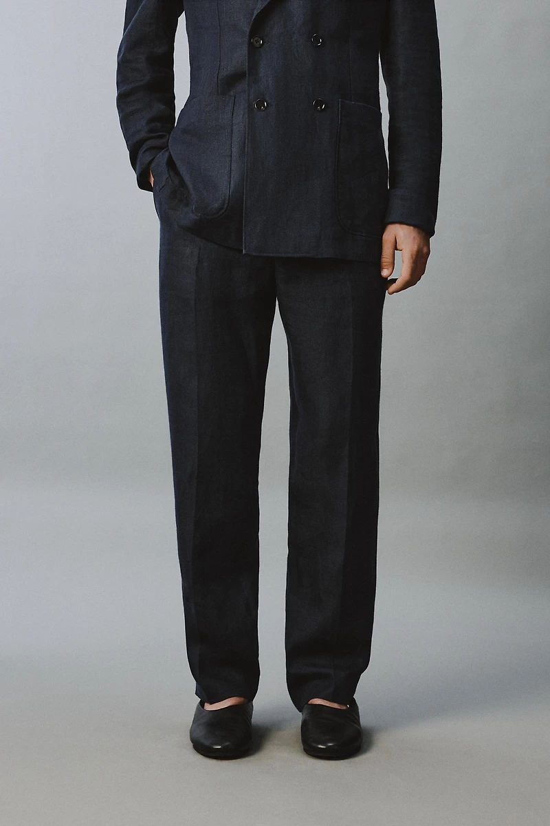 100% LINEN HERRINGBONE SUIT PANTS