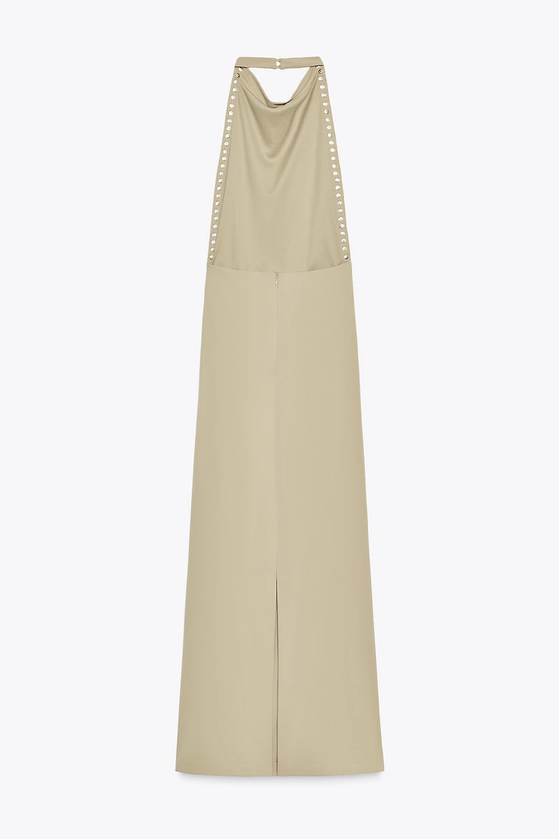 STUDDED HALTER DRESS