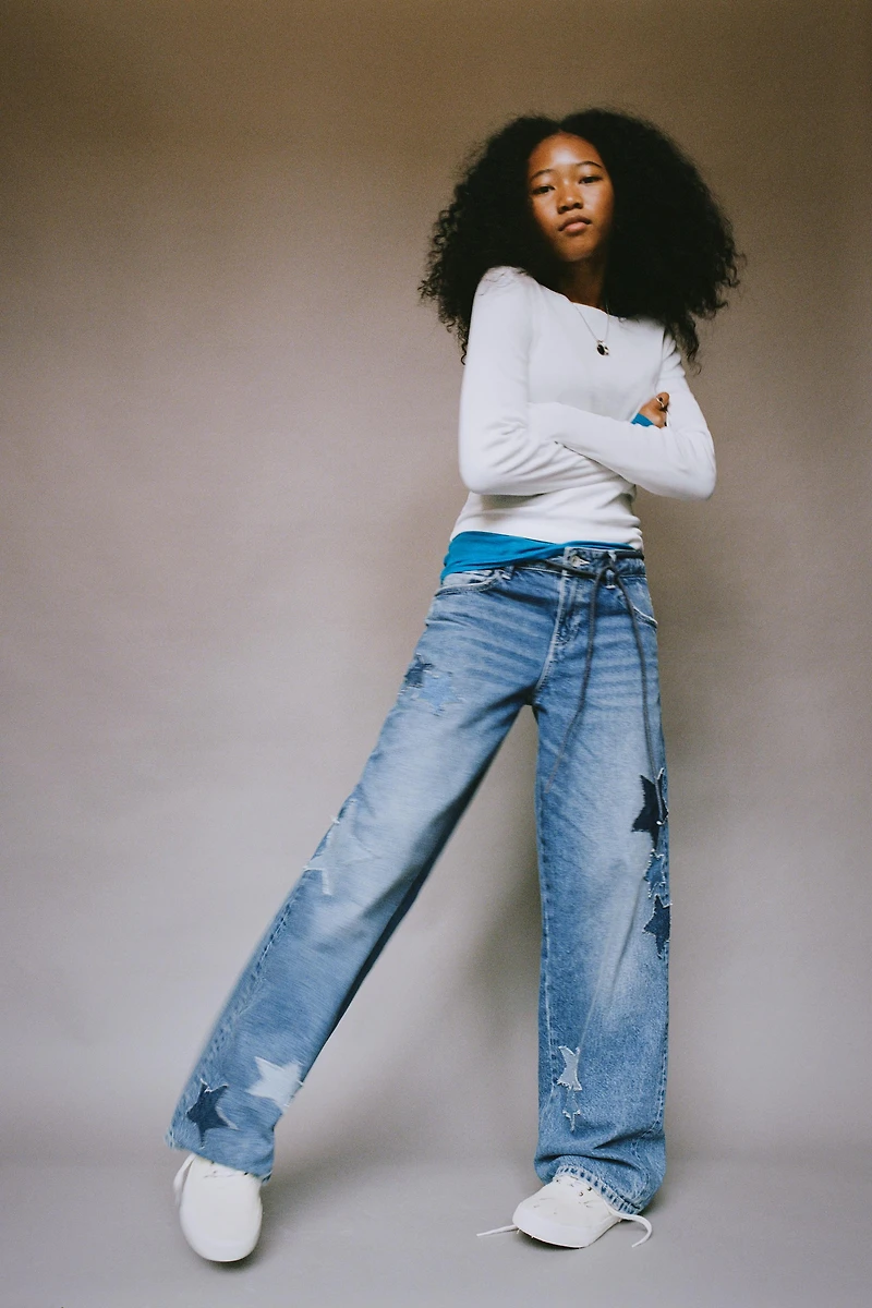 STAR PATCH WIDE-LEG JEANS
