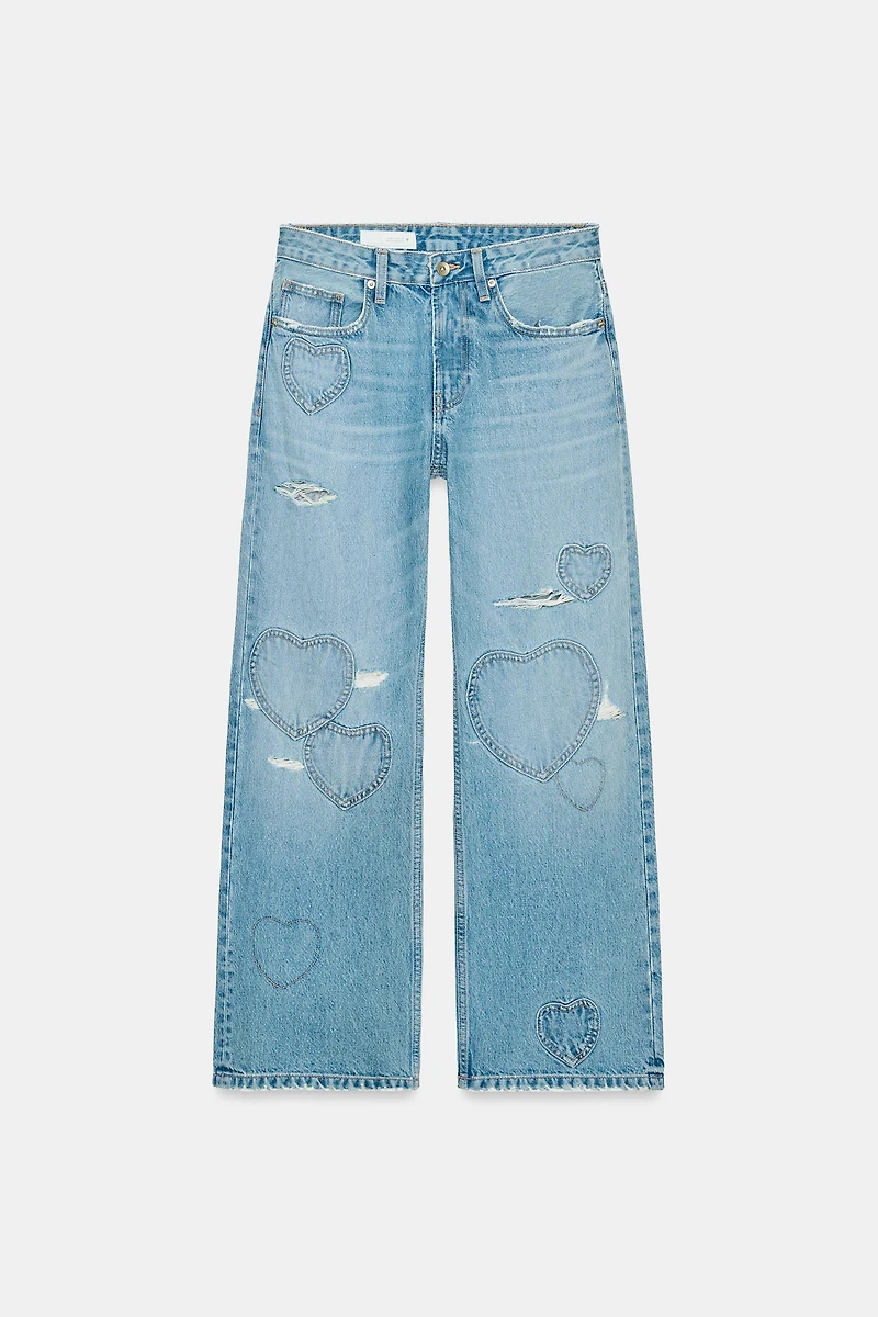 MID-RISE TRF BOYFRIEND JEANS WITH HEARTS