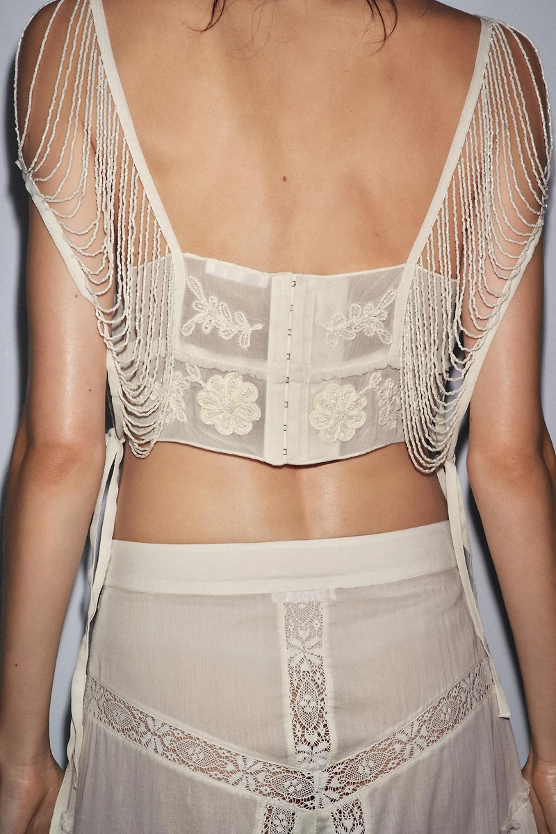 BEADED EMBROIDERED FRINGE TOP