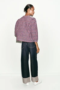 PLAID ROUND NECK BLOUSE