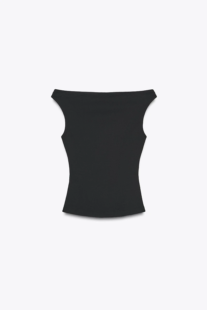 OFF-THE-SHOULDER RIBBED T-SHIRT