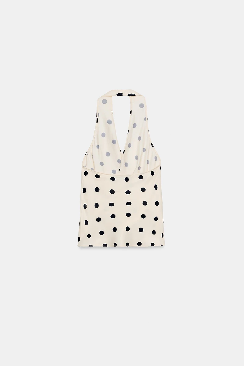 POLKA DOT SATIN EFFECT HALTER TOP