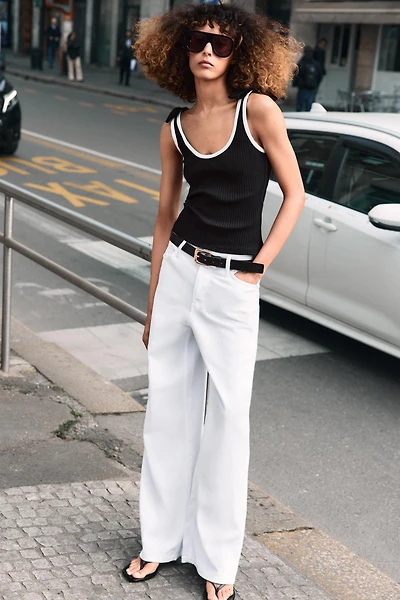 RIBBED TIE TOP