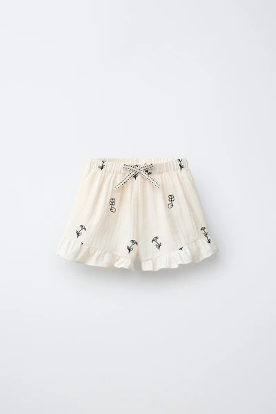 EMBROIDERED FLORAL TEXTURE SHORTS