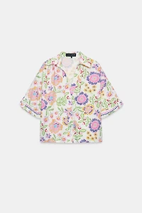 FLORAL PRINT LINEN BLEND SHIRT