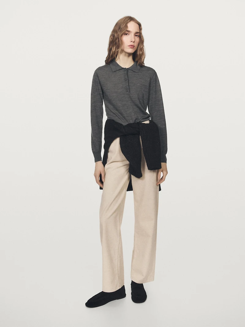 Wool knit polo sweater