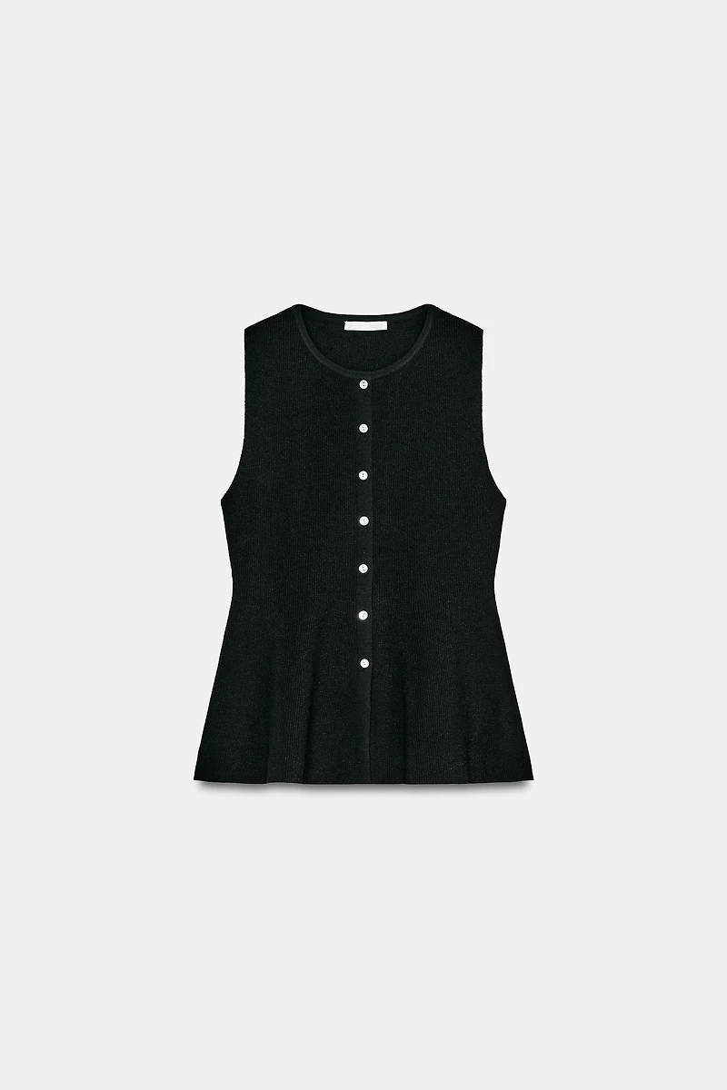 BUTTONED RIB PEPLUM TOP