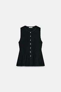 BUTTONED RIB PEPLUM TOP