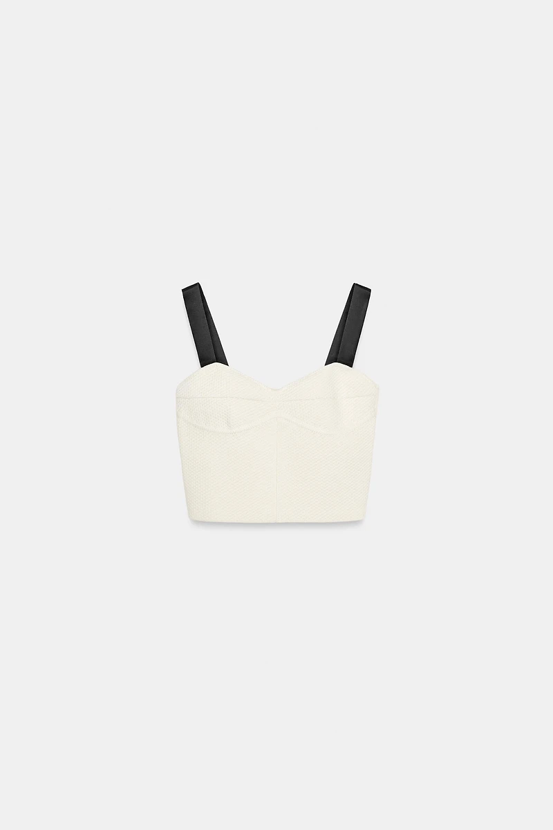 CONTRAST STRAP KNIT CROP TOP