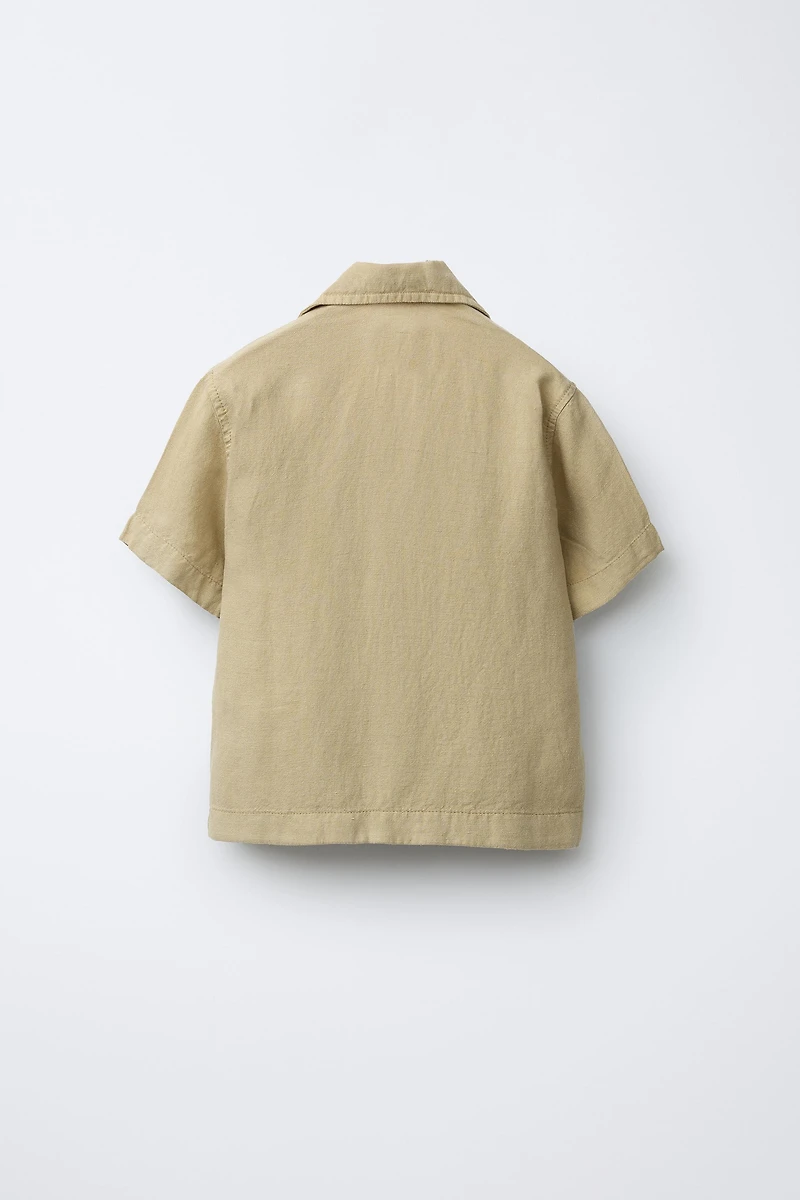 FLUID SPREAD COLLAR SHIRT WITH LINEN