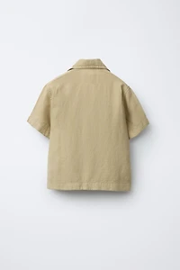 FLUID SPREAD COLLAR SHIRT WITH LINEN