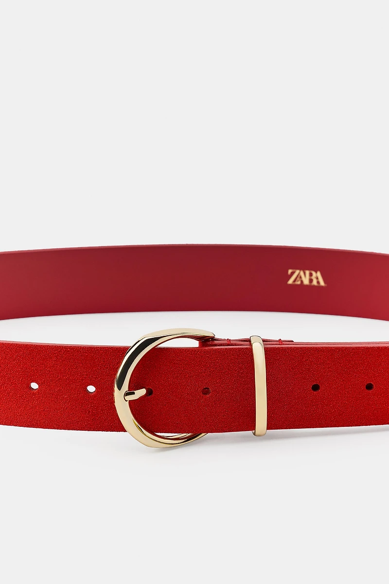100% SPLIT LEATHER BELT WITH CIRCULAR BUCKLE