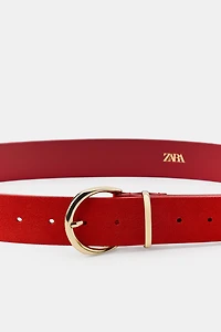100% SPLIT LEATHER BELT WITH CIRCULAR BUCKLE