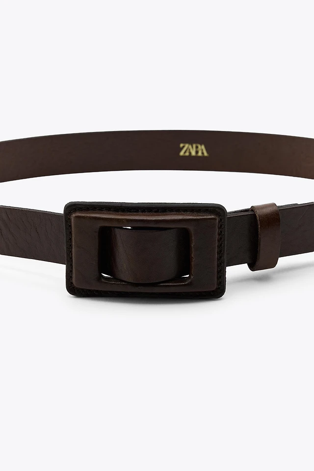 Zara rectangular buckle leather  belt 100% SUEDE LEATHER BELT WITH RECTANGULAR BUCKLE - Brown  main image 4
