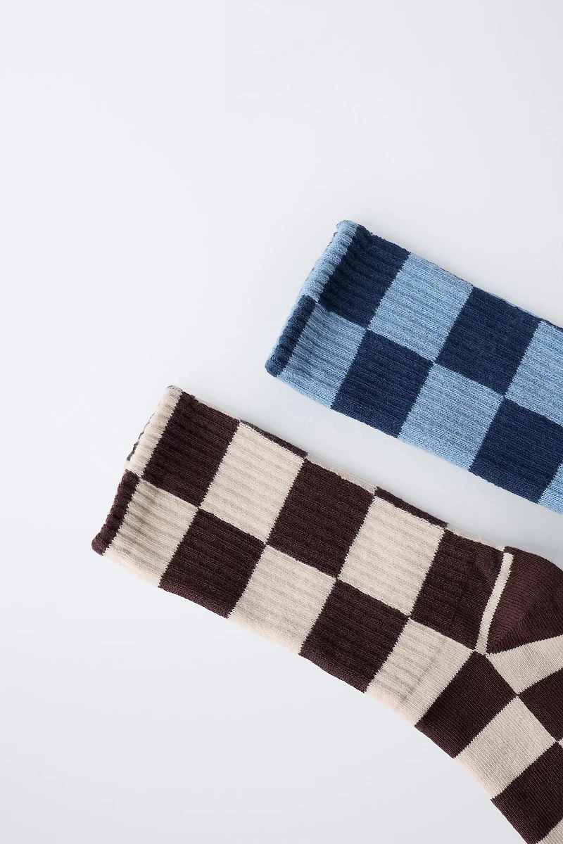 TWO-PACK OF CHECKERBOARD LONG SOCKS