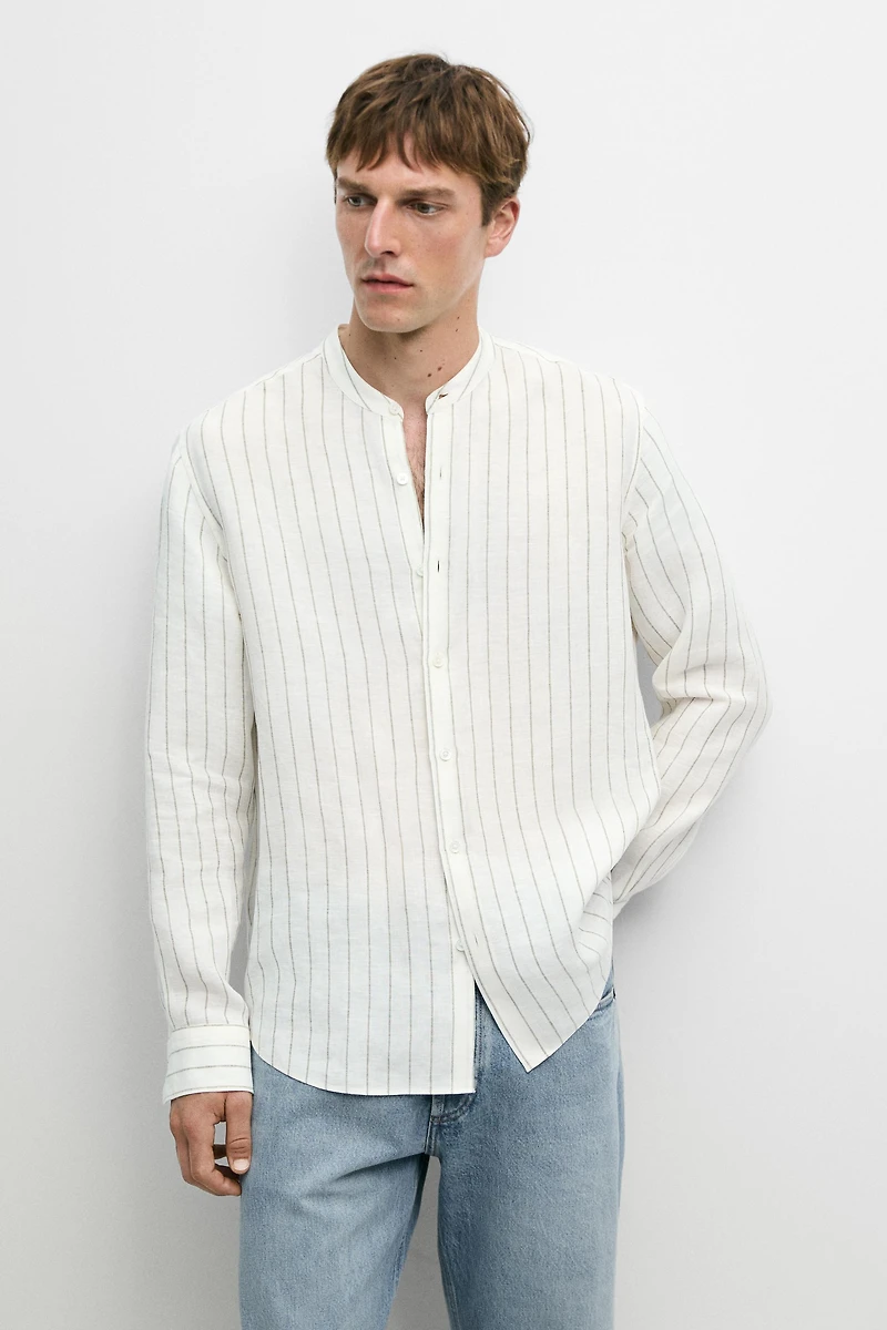 Chemise rayée 100 % lin à col officier